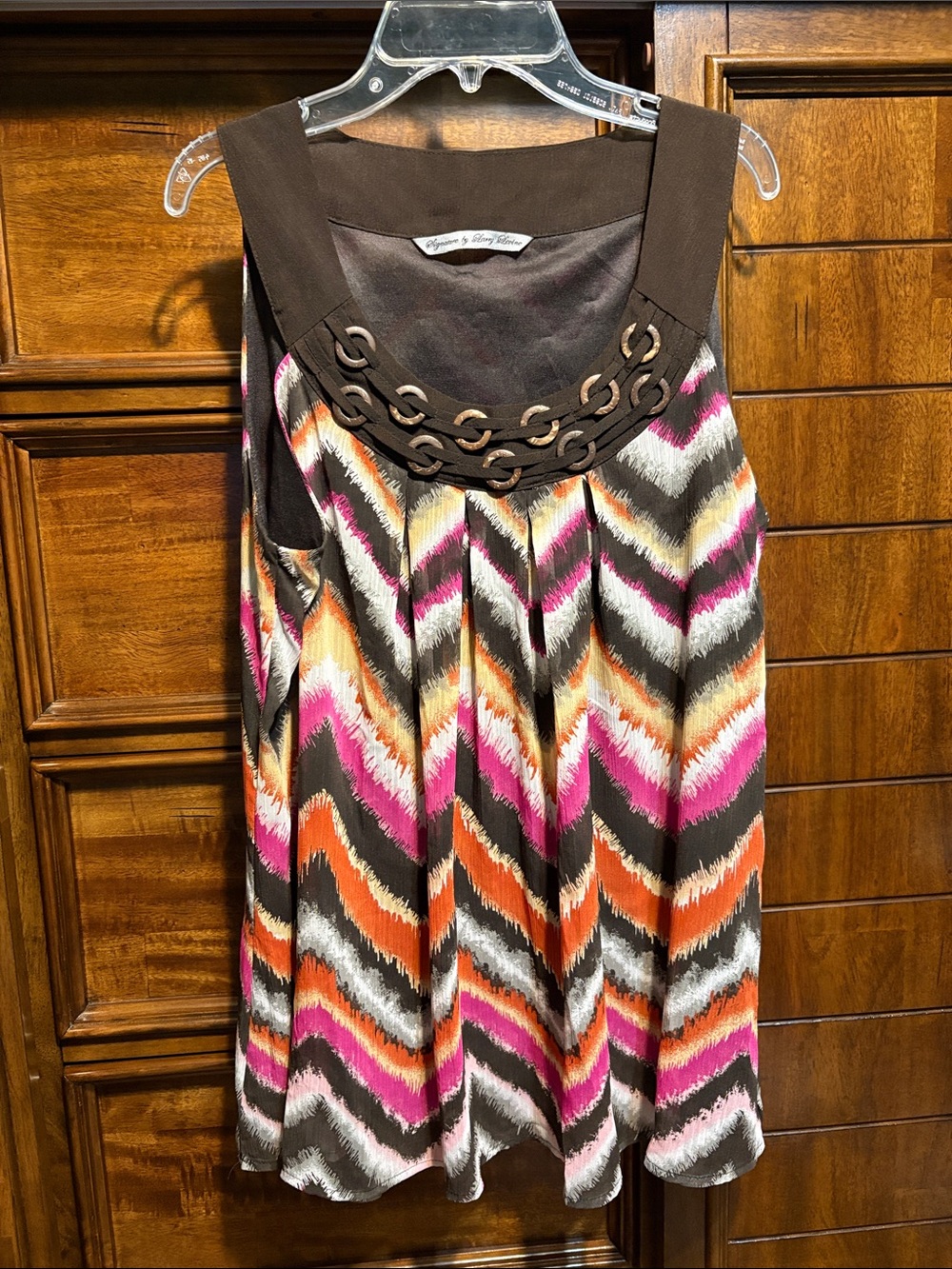 Signature by Larry Levine Brown Satin Shell Tops